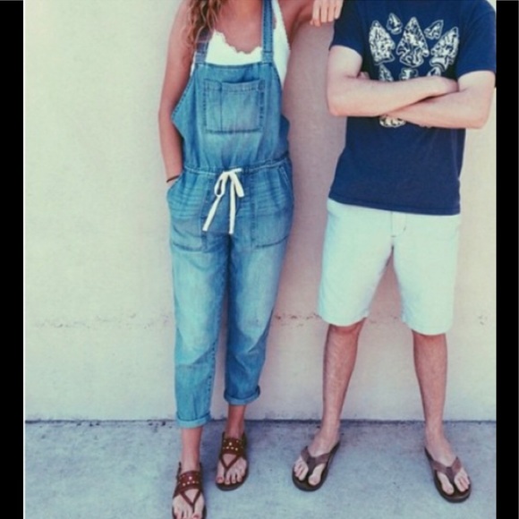 Loft Distressed Chambray Drawstring Overalls - Picture 6 of 11